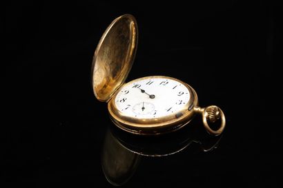 Pocket watch in 18k (750) yellow gold, white...