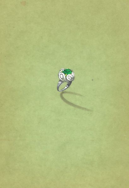 null ANONYMOUS
Project for a ring in white gold or platinum centered on an emerald...