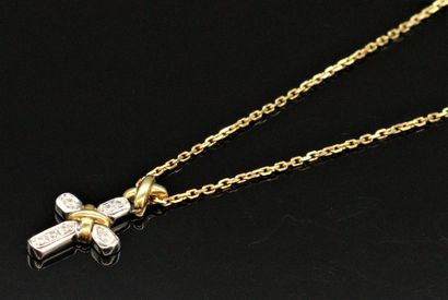 Pendant cross in 18k (750) yellow and white...