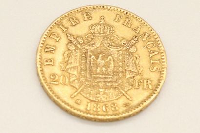 null Pièce en or de 20 francs Napoléon III tête laurée (1868)
Poids : 6.5 g.