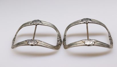 Pair of silver (950) shoe buckles with chased...