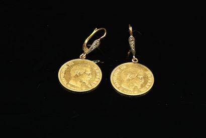 Pair of 18k (750) gold earrings set with...