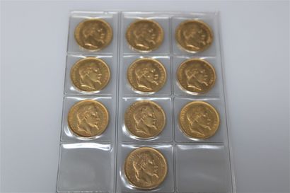 null NAPOLEON III
Lot of 10 coins of 20 Francs gold type laurel, different vinta...
