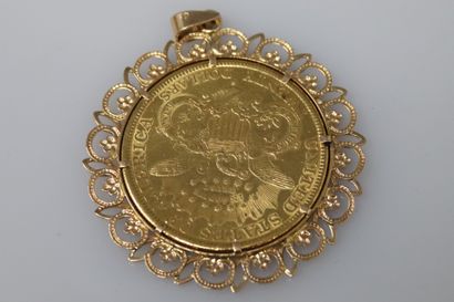 null Gold coin of 20 dollars Liberty Head (1899) mounted on a brooch in yellow gold...
