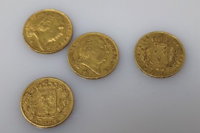 null 4 pièces en or de 20 francs Louis Philippe (1815 A, 1817 Ax2, 1819 A).
Poids...