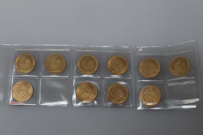null III REPUBLIQUE
Lot de 10 monnaies de 10 Francs au "Coq", millésimes différents
TTB...