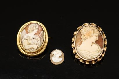 null AC Lot of two 18k (750) yellow gold brooches comprising :
- an 18k (750) yellow...
