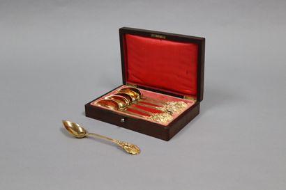 Six small spoons in silver and vermeil decorated...