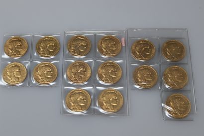 III REPUBLIC
Lot of 15 coins of 20 Francs...