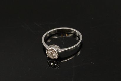 null 18k (750) white gold ring set with a round diamond in a circle of small diamonds....