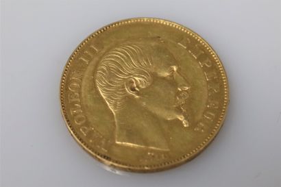 null Gold coin of 50 Francs Napoleon III bare head (1855 A).
Weight : 16.10g.