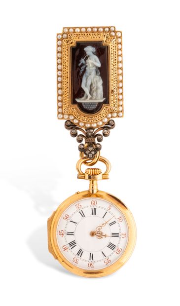 null GRONIER à Lyon 

Vers 1900

Montre de col et son pendant en or jaune 18k (750),...