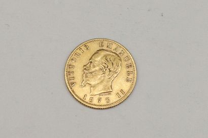 null Gold coin of 20 Lira Vittorio Emanuele II, 1873.

Weight : 6.45g.