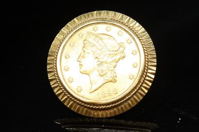 null Pièce en or de 20 dollars (1898 S) montée en broche/pendentif en or jaune 18k...