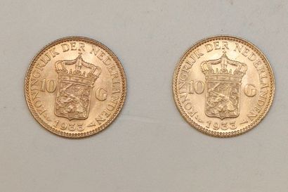 null Lot de deux pièces en or de 10 gulden (1933 x 2)

TTB à SUP. 

Poids : 13.44...