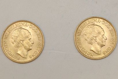 Lot de deux pièces en or de 10 Gulden - Wilhelmina...