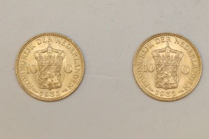 null Lot de deux pièces en or de 10 Gulden - Wilhelmina I (1932 x 2)

TTB à SUP....