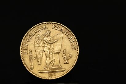 null Gold coin of 20 Francs with angel (1876) 

Weight : 6.43 g.