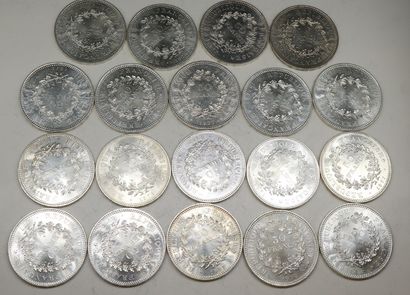 Lot of 19 coins of 50 Francs in silver type...