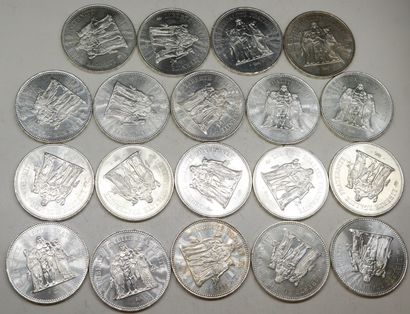 null Lot of 19 coins of 50 Francs in silver type Hercules from 1974 to 1979. SUP...