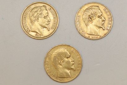 null Lot de trois pièces en or comprenant : 

- 2 x 20 francs Napoleon III tête nue...