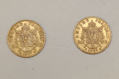 null Lot de deux pièces en or de 20 francs Napoléon III tête laurée (1866 BB ; 1867...