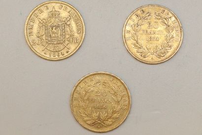 null Lot of three gold coins including: 

- 2 x 20 francs Napoleon III bareheaded...