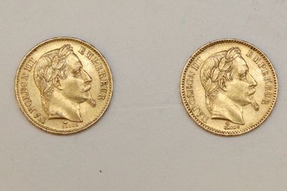 Lot of two gold coins of 20 francs Napoleon...