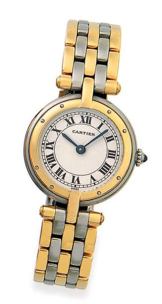 CARTIER Vendôme Montre de dame or et acier (bracelet trois rangs d'or). Cadran argenté,...