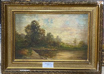 null DUPONT Ernest, "Bord de fleuve", 1896, oil on panel, signed and dated lower...
