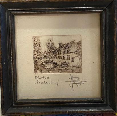 null Lot including : 

- a miniature "View of Brugges", engraving

10 x 10 cm

-...