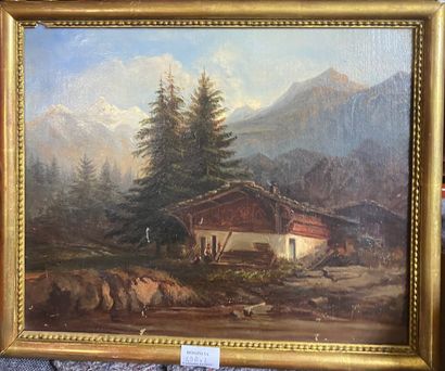 null Lot including :



SWISS SCHOOL XIXth century 

Chalet

Oil on canvas not signed...