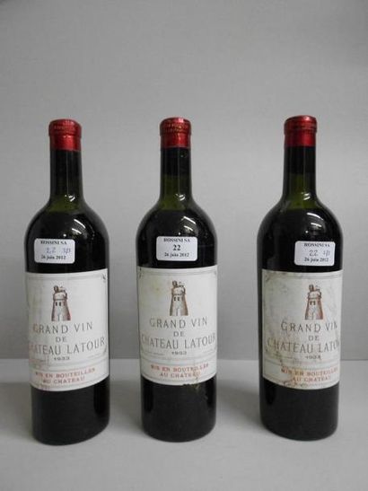 null 3 bouteilles CH. LATOUR, 1° cru, Pauillac 1933 (MB)