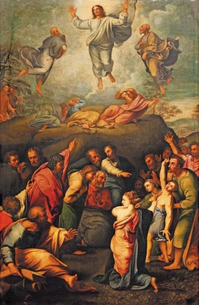 RAPHAEL Sanzio (D'après) (1483 -1520) La Transfiguration Le Christ s'élève au sommet...