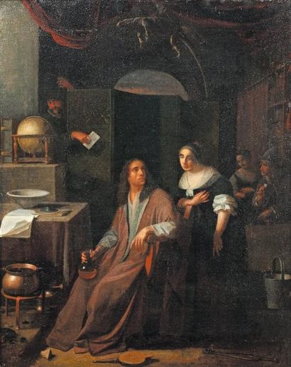 DE MAN Cornelis (Attribué à) (Delft 1621-1706) La consultation médicale Huile sur...