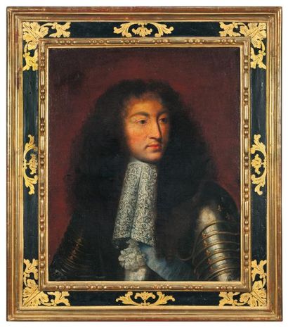 MIGNARD Nicolas (École de) (1606 -1668) Portrait de Louis XIV en armure à fleurs...