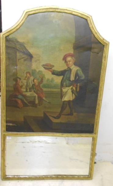 École FRANÇAISE du XVIIIe siècle Trumeau: Le cuisinier au bonnet rouge et les trois...