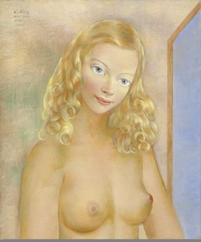 KISLING Moïse, 1891-1953 Jeune blonde, New-York 1943 Huile sur toile, signée, située...