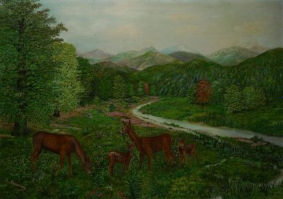 KNIAZIAN Armand, 1917-1984 Biches dans un paysage vallonné, 2 -11-59 Huile sur toile,...