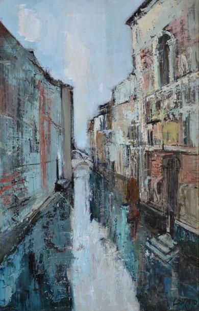 LAUZERO Albert, 1909 -2006 Canal à Venise Huile sur toile, signée au dos, 55 x 38...