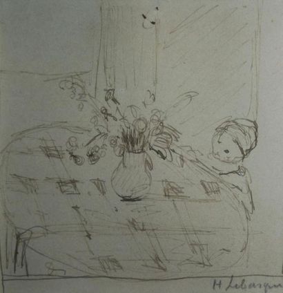 LEBASQUE Henri, 1865 -1936 Fillette devant la table Plume et encre brune (très petit...