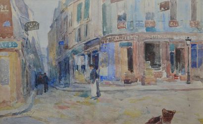 PAVIL Élie Anatole, 1873 -1948 Rue aux boutiques Aquarelle, signée en bas à gauche,...