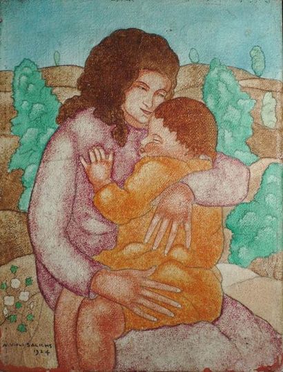 SALICHS A. Vidal, XIXe -XXe siècles Maternité, 1924 Huile sur toile (petits manques...