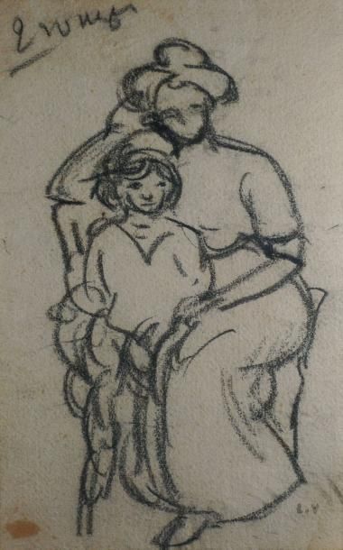 Suzanne et Jean, circa 1911 Fusain sur papier beige (petite tache et petite déchirure),...