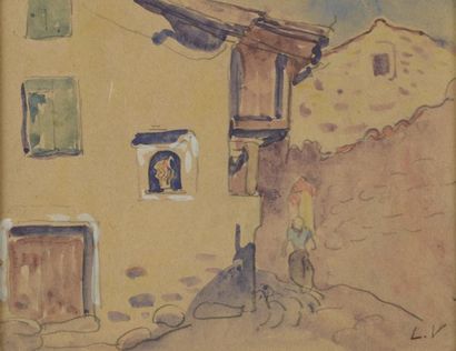VALTAT Louis, 1859 -1962 Rue de village catalan, circa 1895 Aquarelle sur papier...