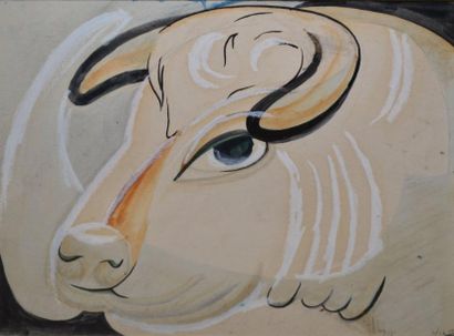 DE WAROQUIER Henri, 1881-1970 Tête d'animal stylisée, 1935 Aquarelle et craie blanche,...