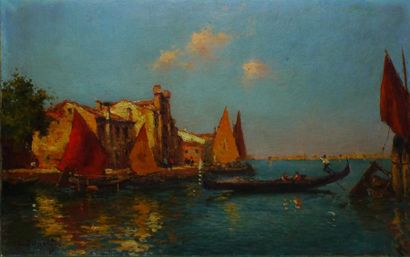DUPRAT Albert, 1882 -1974 Canal à Venise Huile sur toile, signée en bas à gauche,...