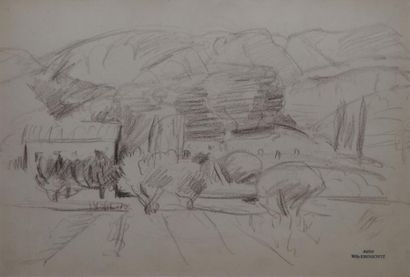 EISENSCHITZ Willy, 1889 -1971 Verger devant les Alpilles Crayon brun (légère insolation),...