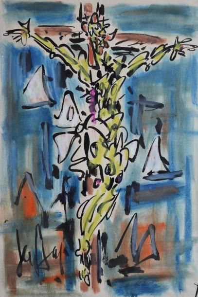 GEN PAUL, 1895 -1975 Crucifixion Aquarelle et gouache (petites déchirures), signée...