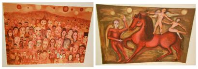 MARCEAU Marcel (1923-2007) La foule rouge (Le troisième oeil) - Les écuyers 2 lithographies...